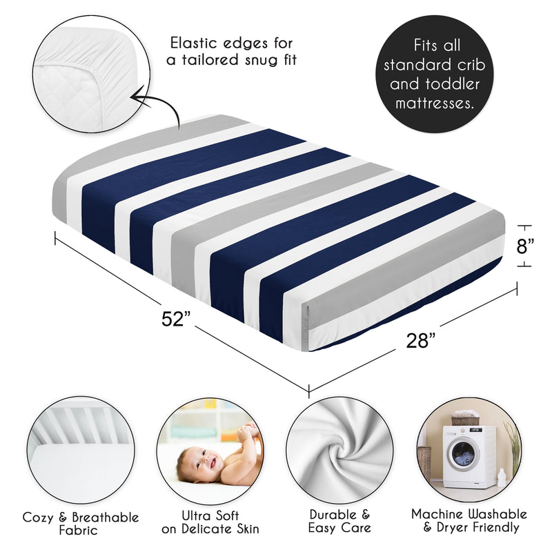 Stripe Navy And Gray Collection Crib Sheet - Stripe Print