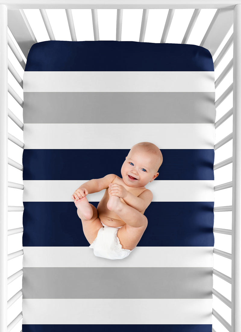 Stripe Navy And Gray Collection Crib Sheet - Stripe Print