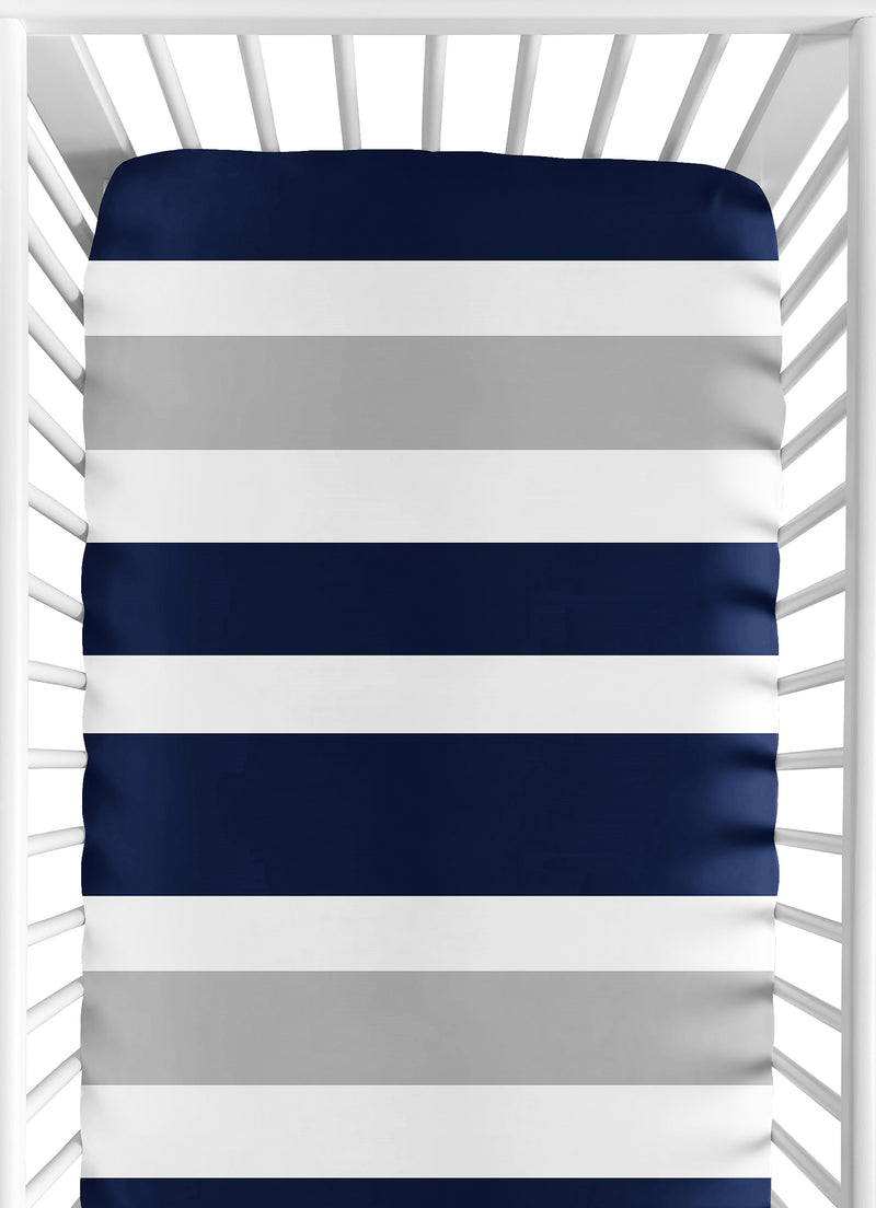 Stripe Navy And Gray Collection Crib Sheet - Stripe Print
