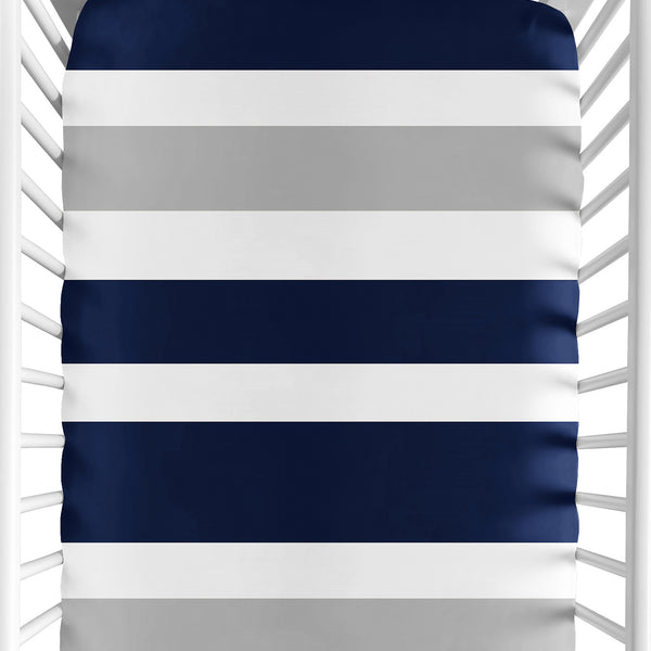 Stripe Navy And Gray Collection Crib Sheet - Stripe Print