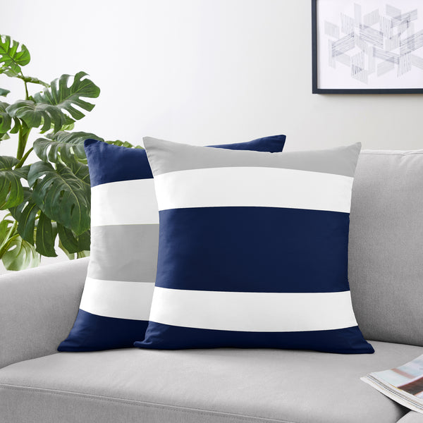 Stripe Navy and Gray Collection Decorative Accent Throw Pillow Covers - Set of 2 alternate view