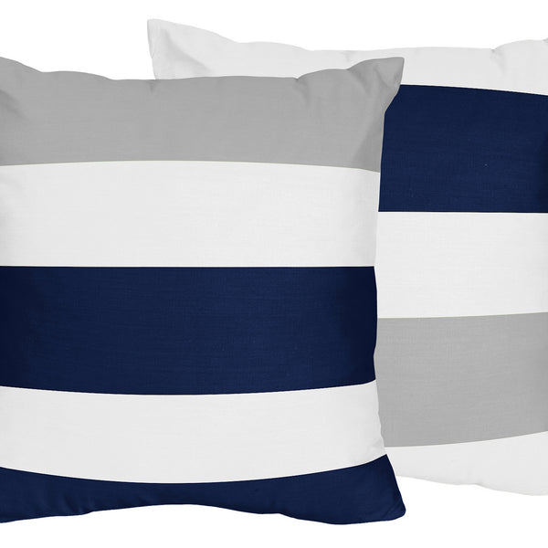 Stripe Navy and Gray Collection Decorative Accent Throw Pillow Covers - Set of 2