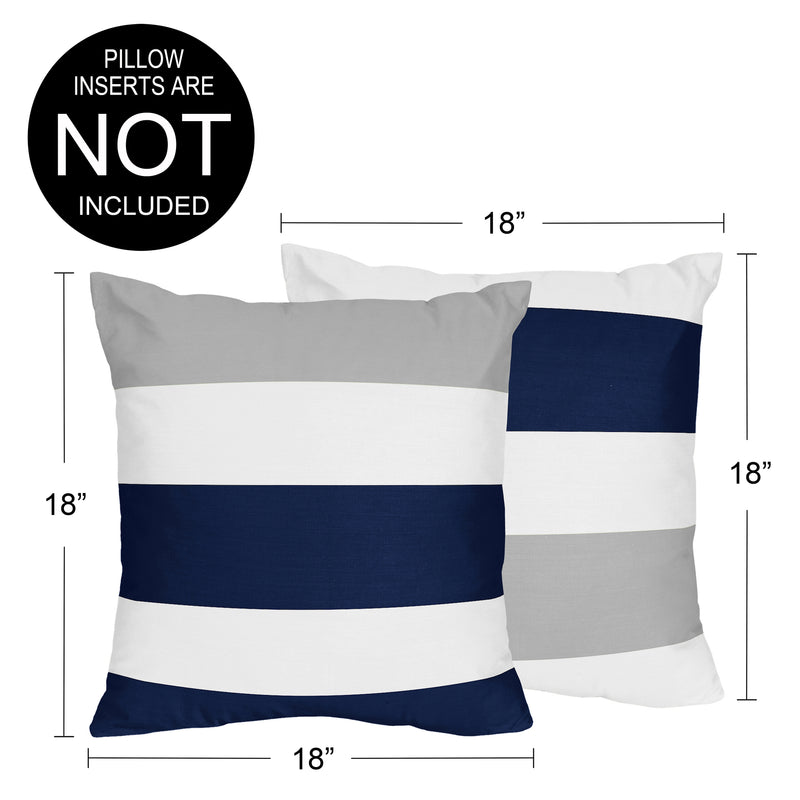 Stripe Navy and Gray Collection Decorative Accent Throw Pillow Covers - Set of 2