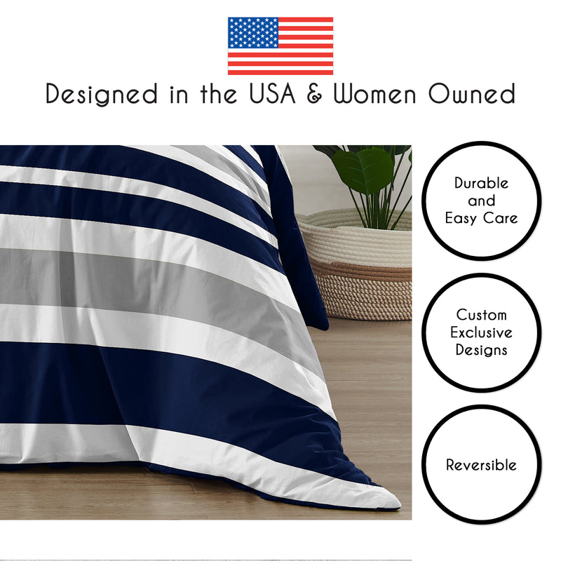 Stripe Navy and Gray Collection King Duvet Cover Bedding Set