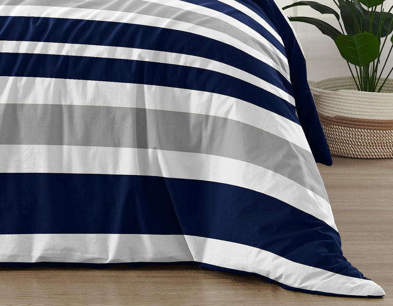 Stripe Navy and Gray Twin Bedding Collection