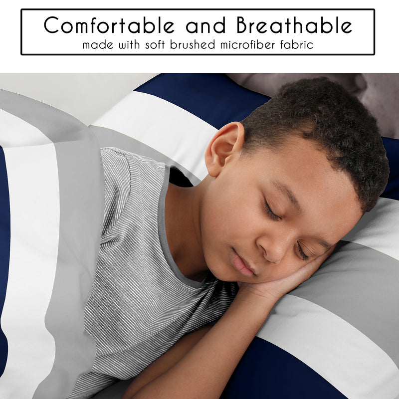 Stripe Navy and Gray Full/Queen Bedding Collection