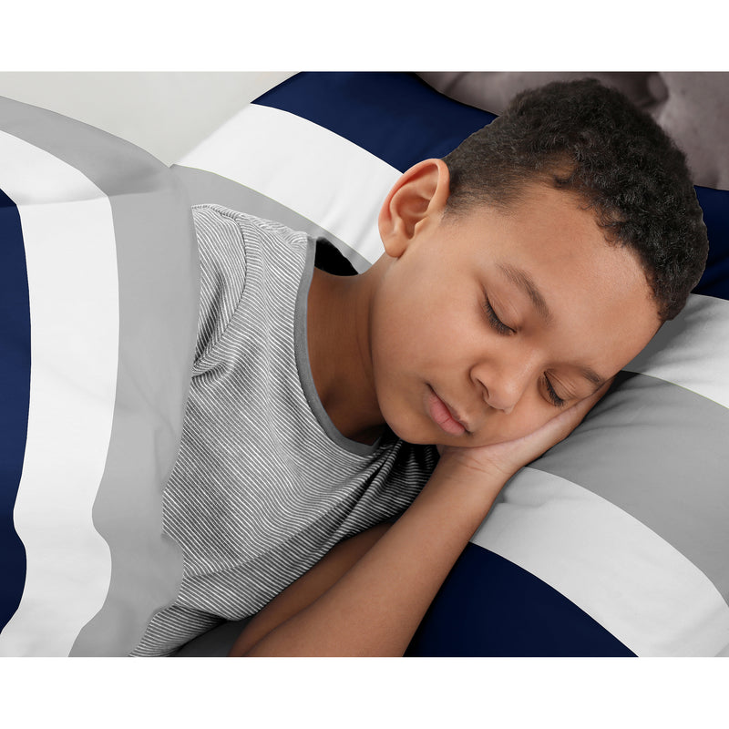 Stripe Navy and Gray Twin Bedding Collection