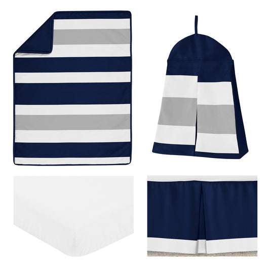 Stripe Navy and Gray Collection 4 Piece Crib Bedding
