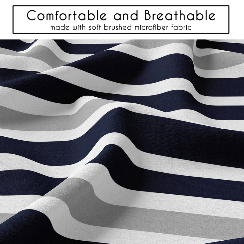 Stripe Navy and Gray Collection King Duvet Cover Bedding Set