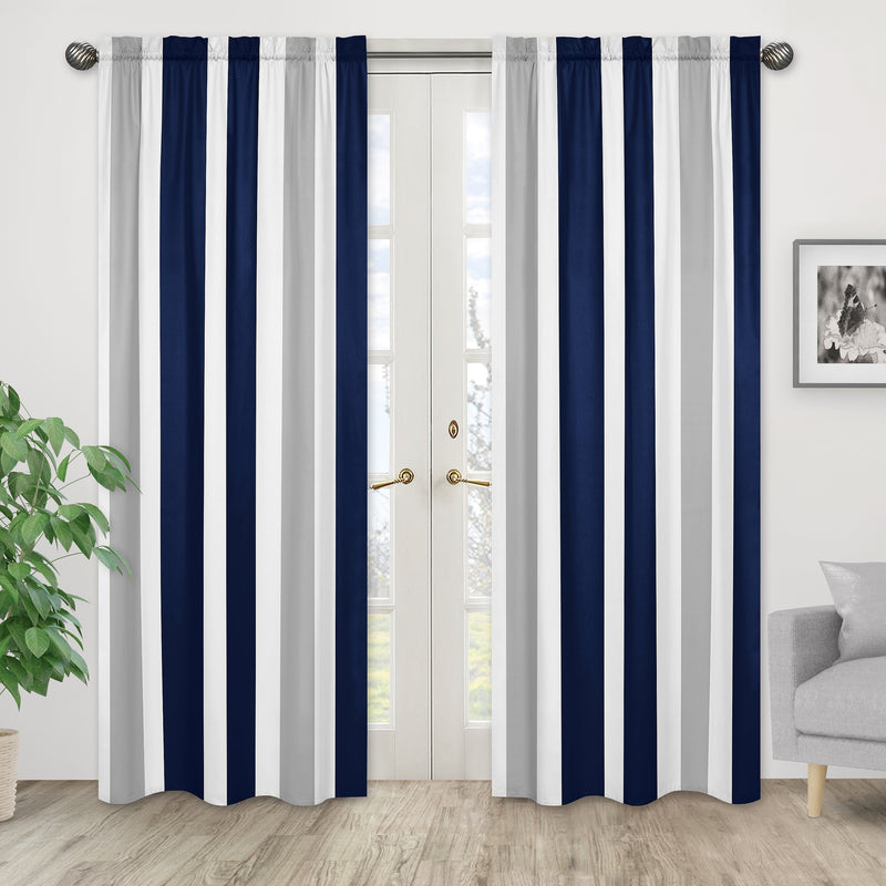 Window Panels for Stripe Navy and Gray Collection - Set of 2