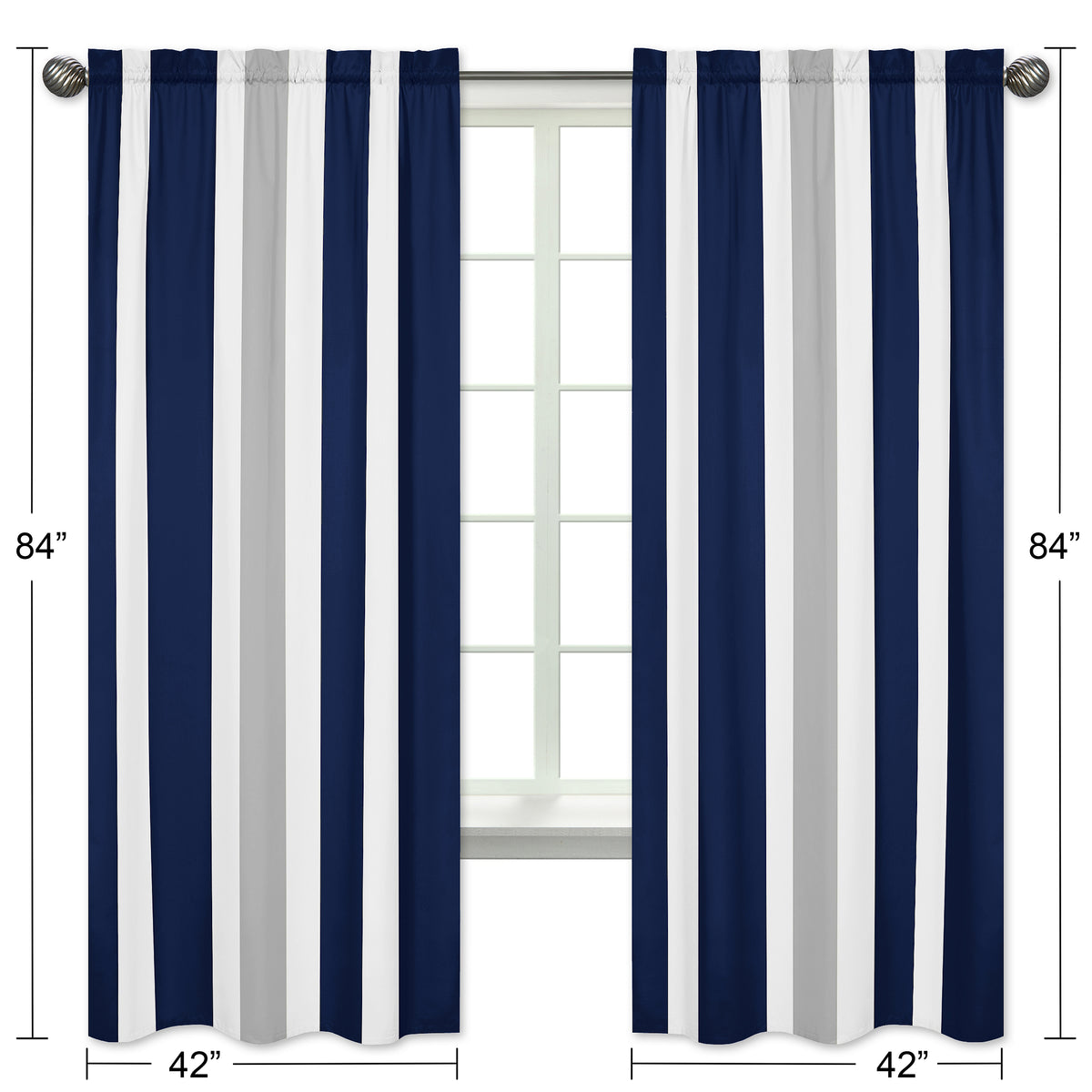 Window Panels for Stripe Navy and Gray Collection - Set of 2