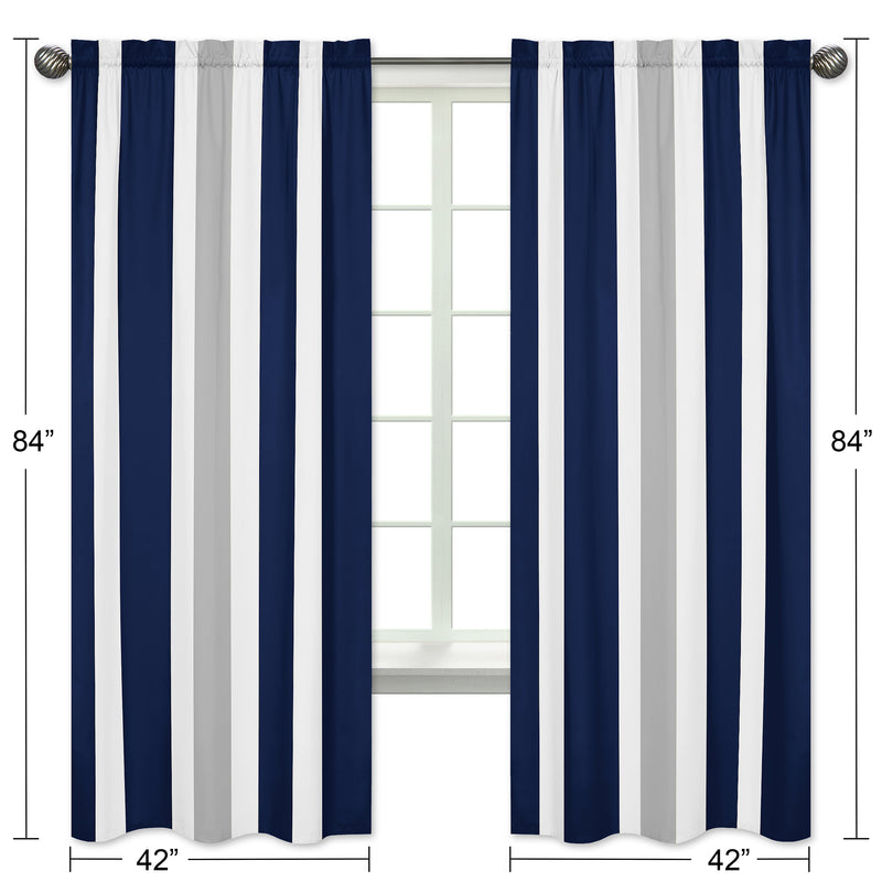 Window Panels for Stripe Navy and Gray Collection - Set of 2