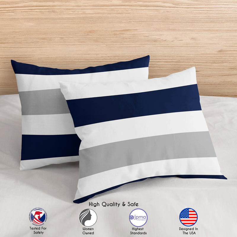 Stripe Navy and Gray Collection Queen Duvet Cover Bedding Set