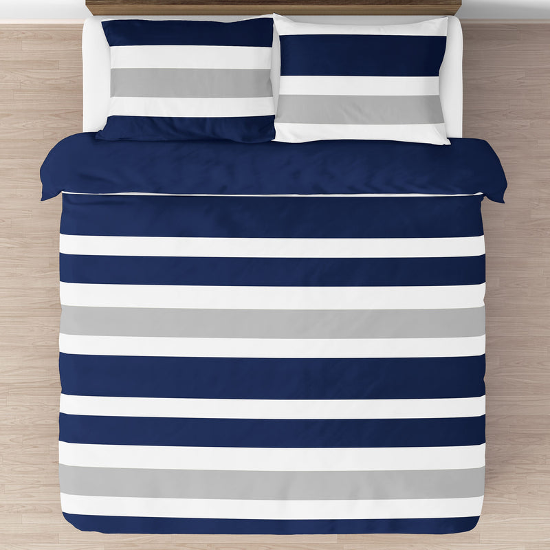 Stripe Navy and Gray Full/Queen Bedding Collection