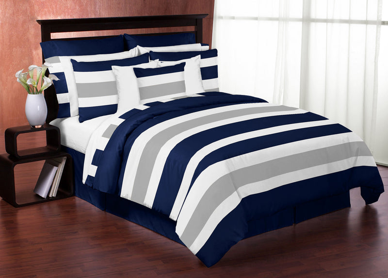 Stripe Navy and Gray Collection Decorative Accent Throw Pillow Covers - Set of 2