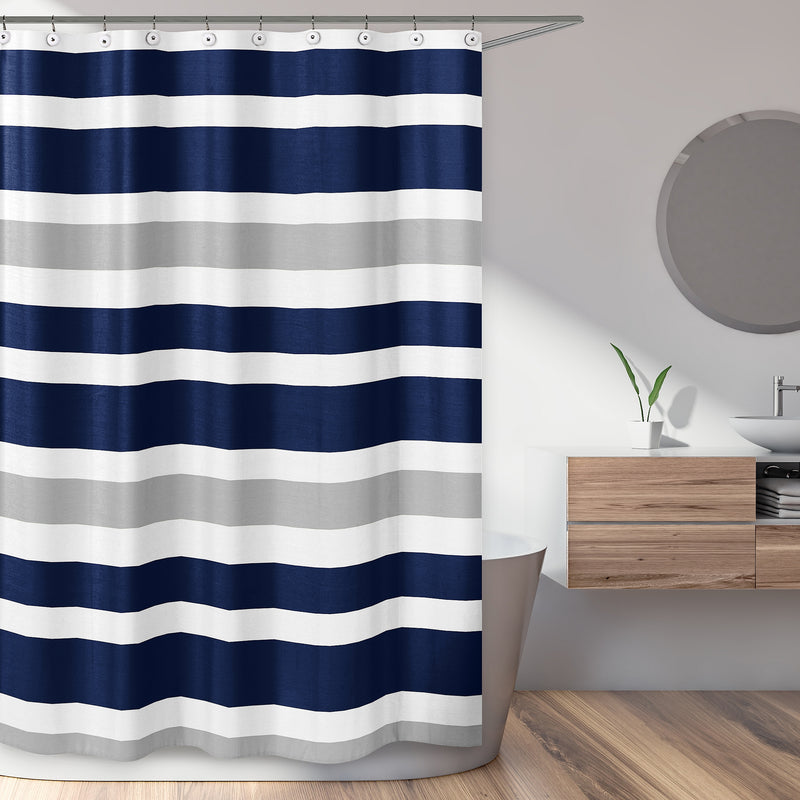 Stripe Navy and Gray Collection Shower Curtain