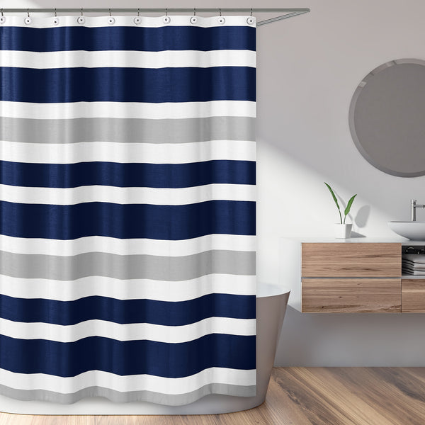 Stripe Navy and Gray Collection Shower Curtain alternate view