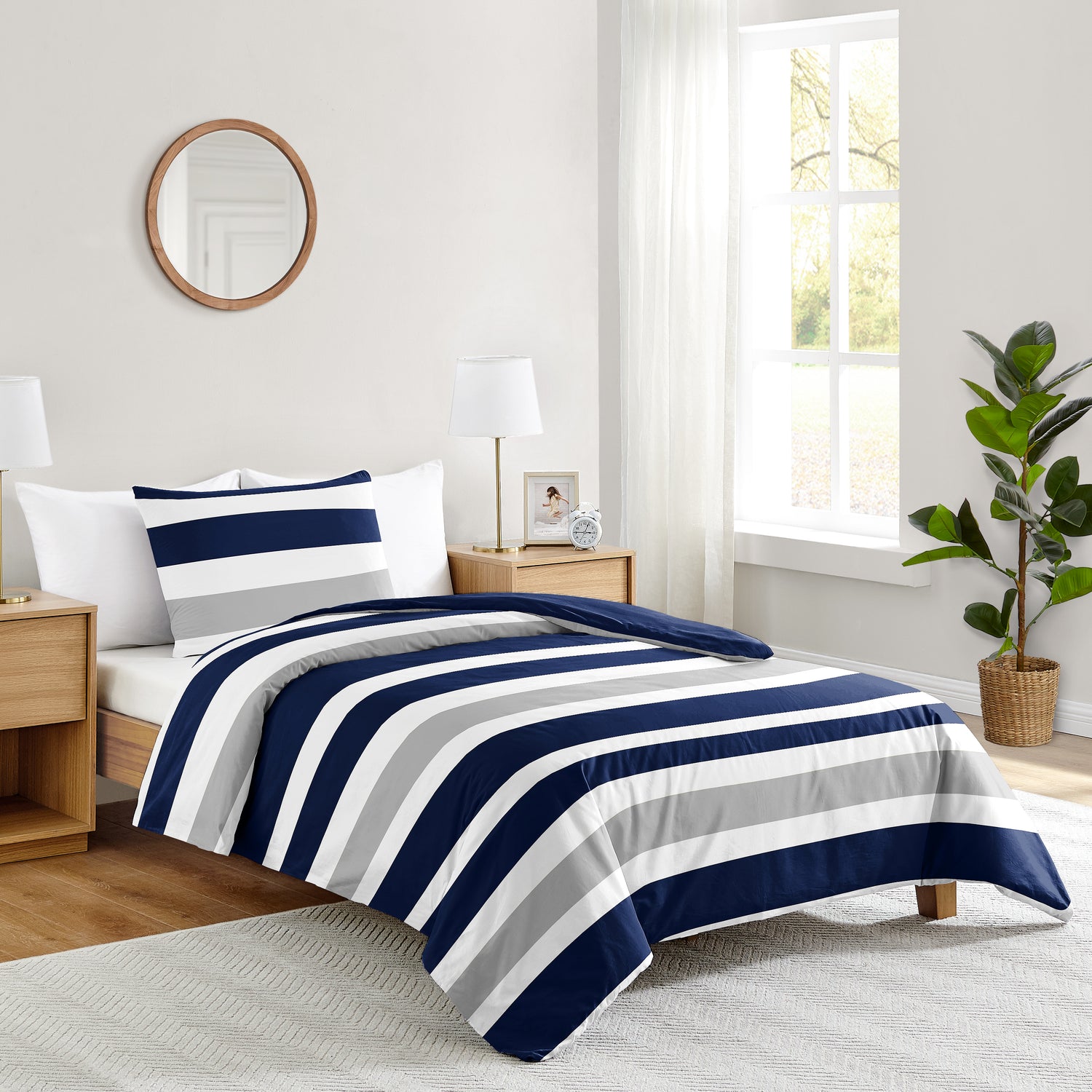Stripe Navy and Gray Twin Bedding Collection
