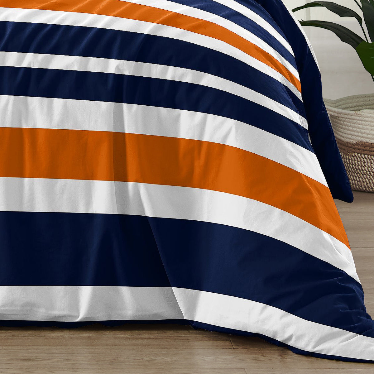Stripe Navy Blue and Orange Twin Bedding Collection
