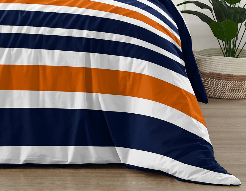 Stripe Navy Blue and Orange Full/Queen Bedding Collection