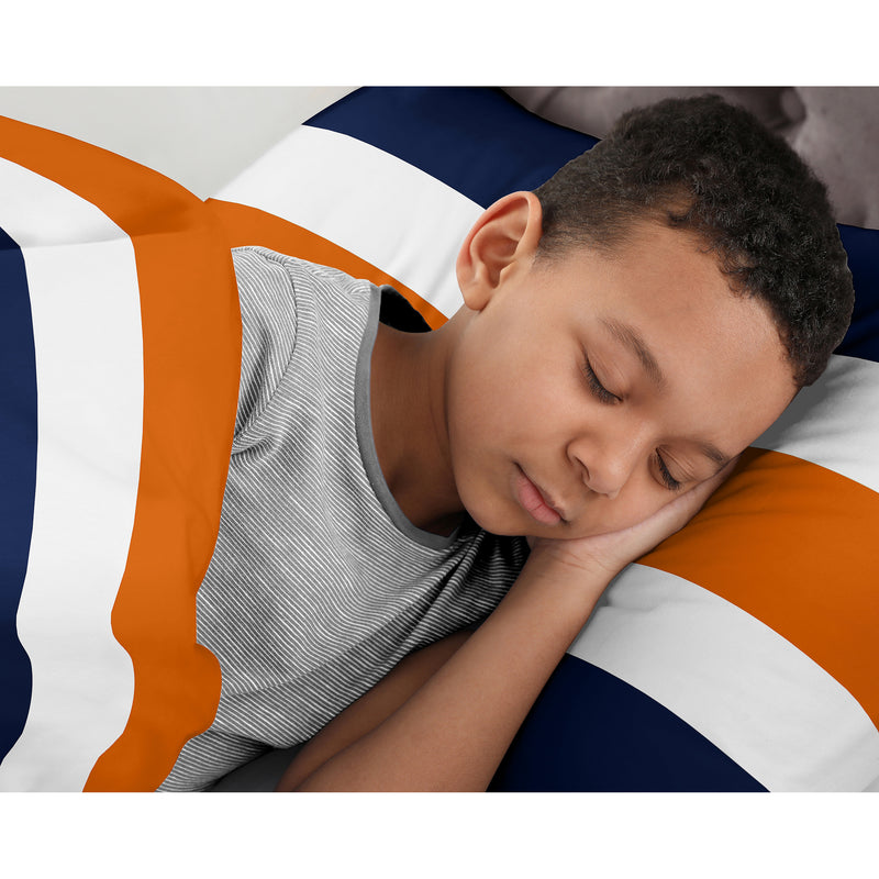 Stripe Navy Blue and Orange Full/Queen Bedding Collection