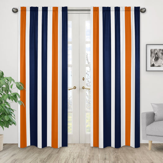 Window Panels for Stripe Navy Blue and Orange Collection  - Set of 2