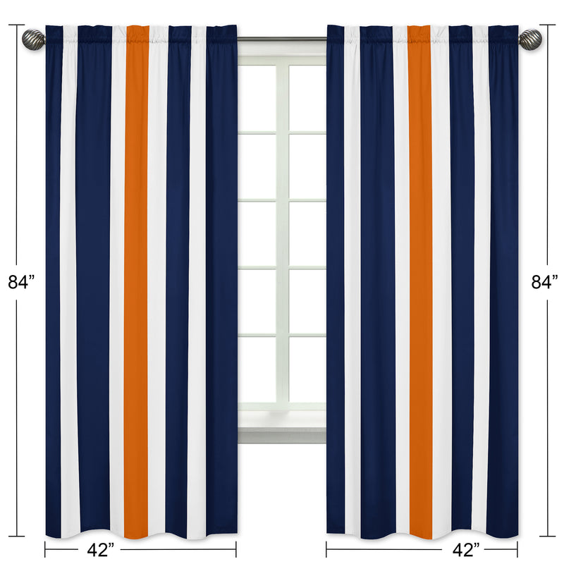 Window Panels for Stripe Navy Blue and Orange Collection  - Set of 2