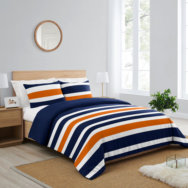 Stripe Navy Blue and Orange Full/Queen Bedding Collection alternate view