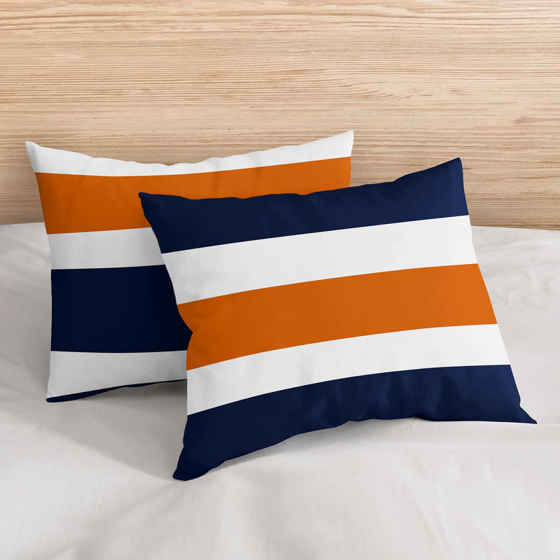Stripe Navy Blue and Orange Full/Queen Bedding Collection