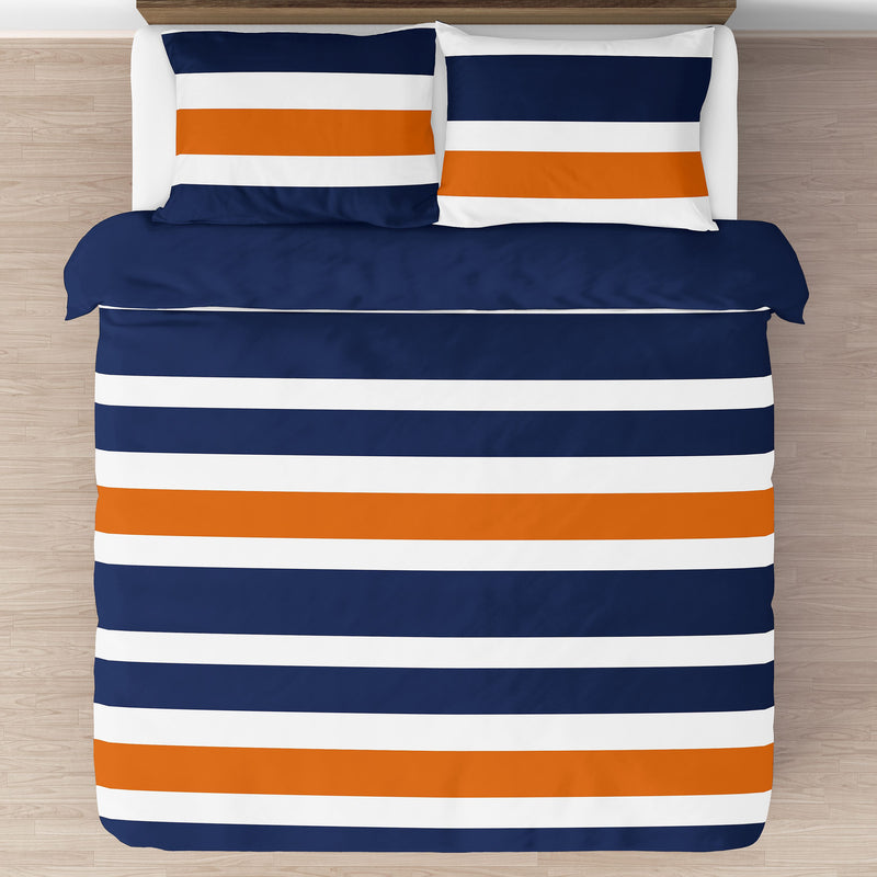 Stripe Navy Blue and Orange Full/Queen Bedding Collection