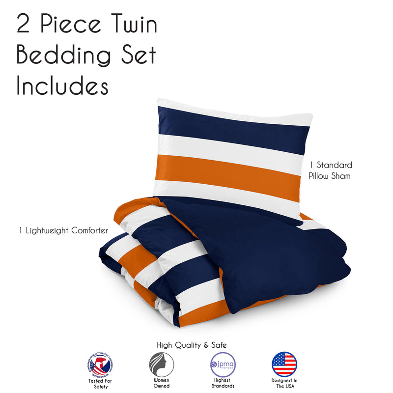 Stripe Navy Blue and Orange Twin Bedding Collection