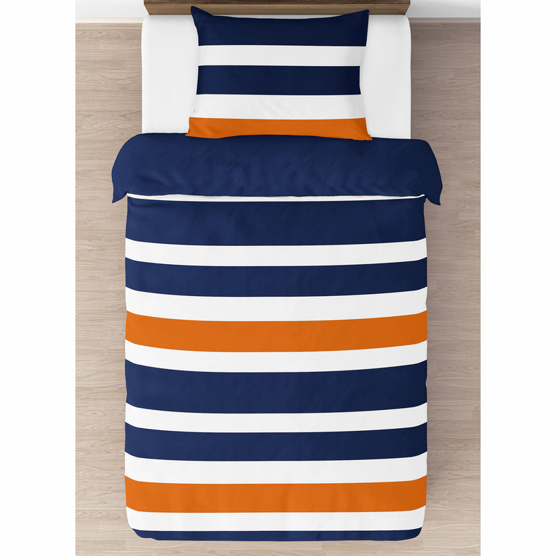 Stripe Navy Blue and Orange Twin Bedding Collection