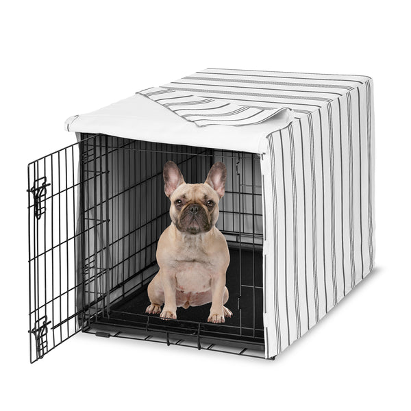 Stripe White and Grey Collection Dog Crate Kennel Cover 30in.