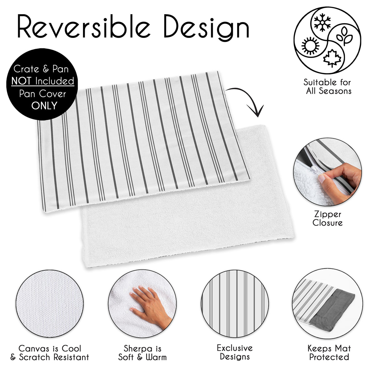 Stripe White and Grey Collection Dog Crate Bottom Tray Pan Cover 36in.