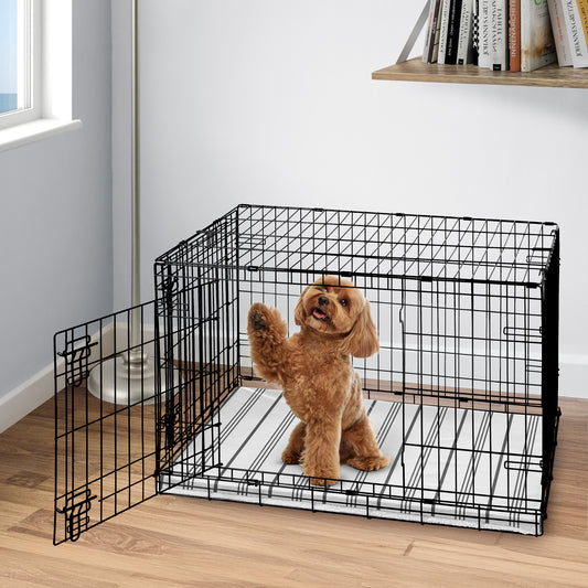 Stripe White and Grey Collection Dog Crate Bottom Tray Pan Cover 36in.
