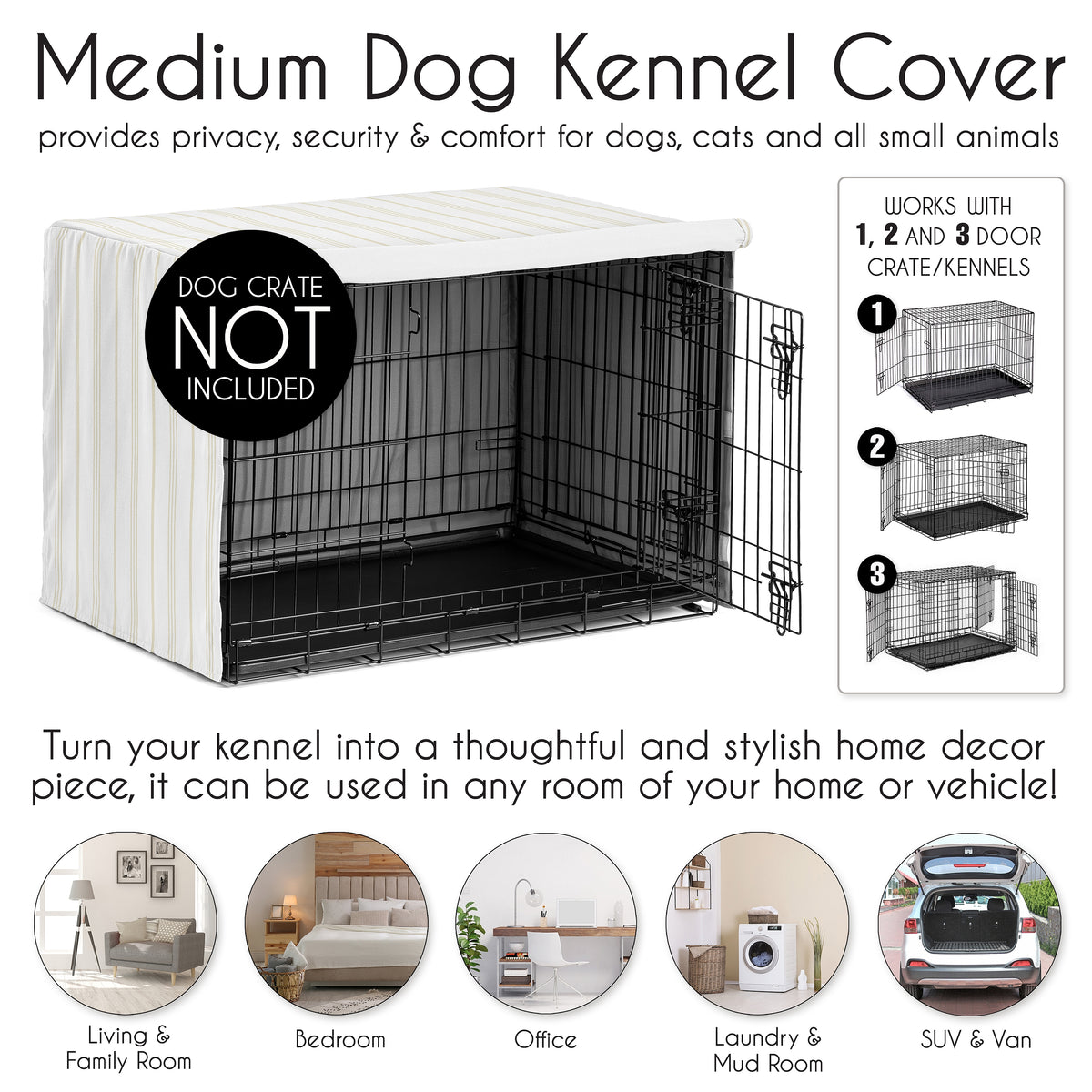 Stripe White and Grey Collection Dog Crate Kennel Cover 36in.