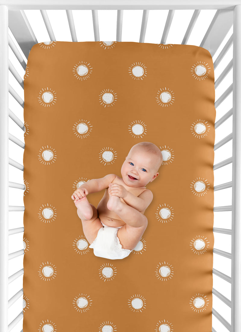 Boho Sun Pumpkin and White Crib Sheet