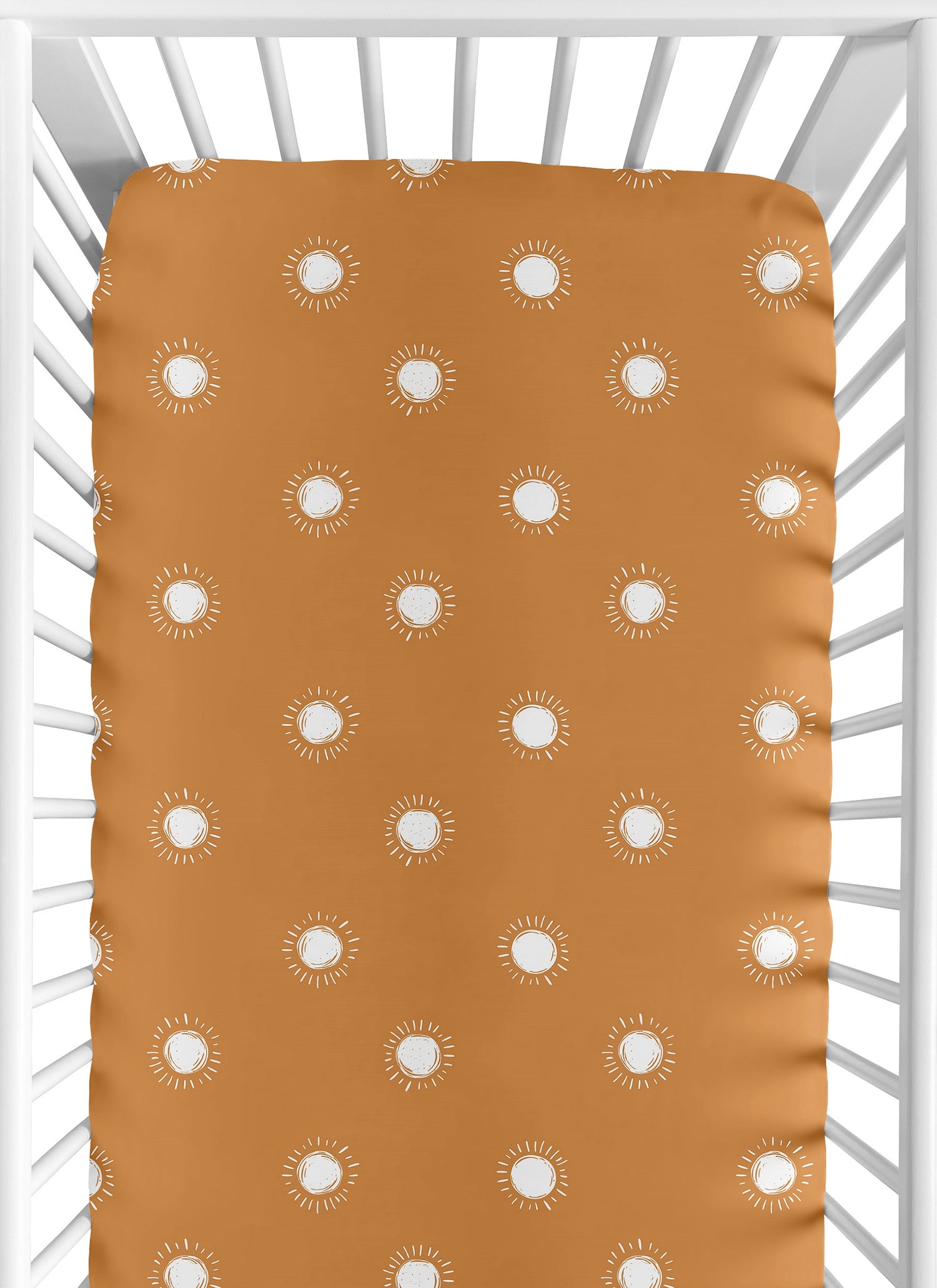 Boho Sun Pumpkin and White Crib Sheet