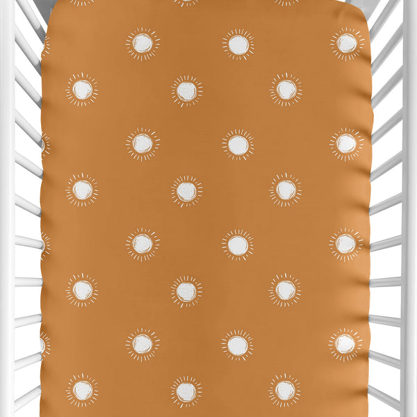 Boho Sun Pumpkin and White Crib Sheet