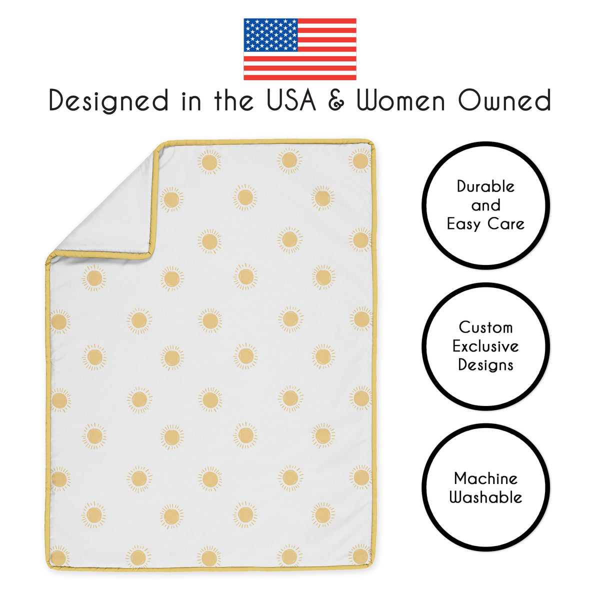 Boho Sun White and Mustard Yellow Collection 3 Piece Crib Bedding