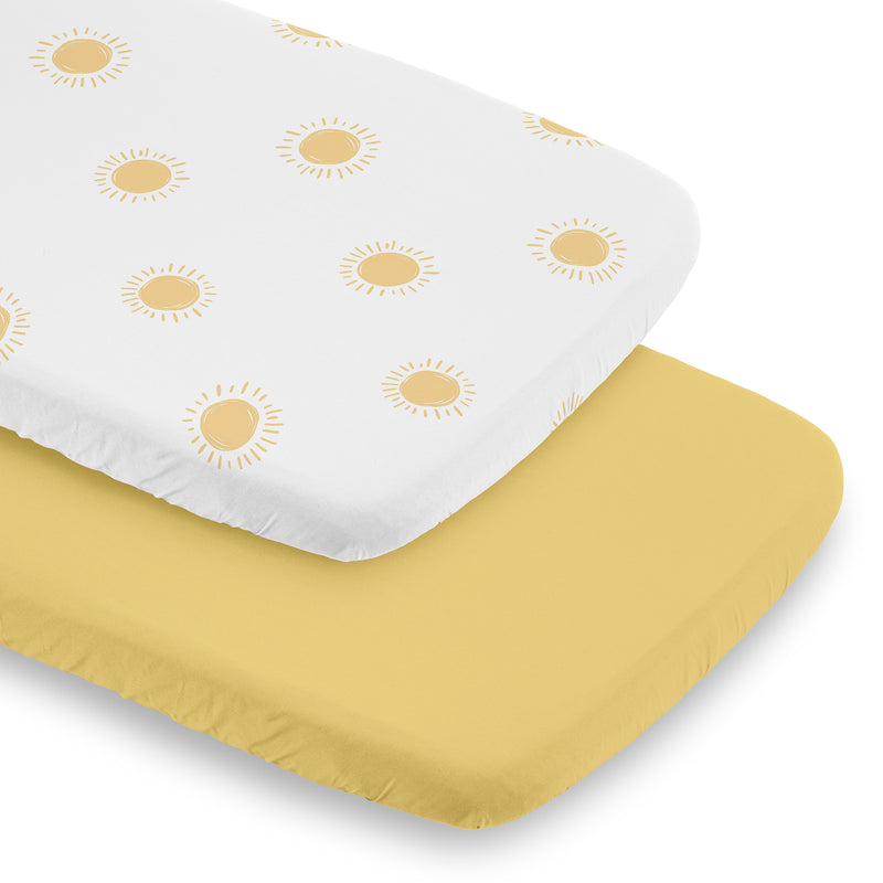 Boho Sun White and Mustard Yellow Collection 2 Pack Baby Bassinet Fitted Sheets