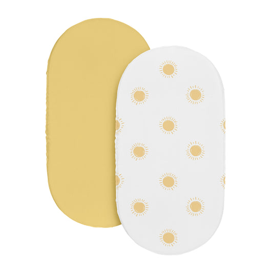 Boho Sun White and Mustard Yellow Collection 2 Pack Baby Bassinet Fitted Sheets