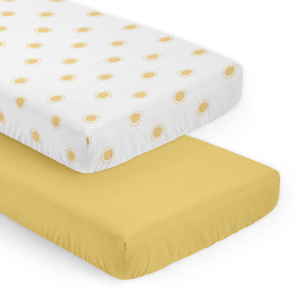 Boho Sun White and Mustard Yellow Collection 2 Pack Crib Sheets