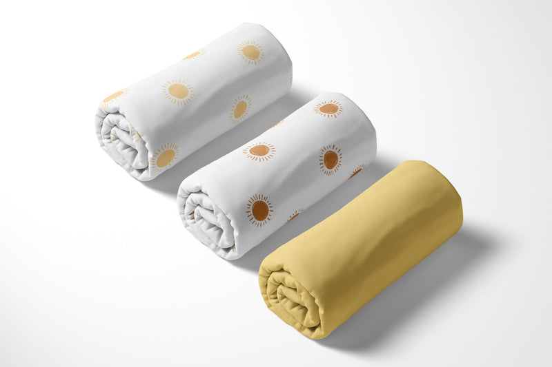 Boho Sun White and Mustard Collection 3 Pack Crib Sheets