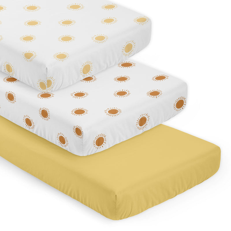 Boho Sun White and Mustard Collection 3 Pack Crib Sheets
