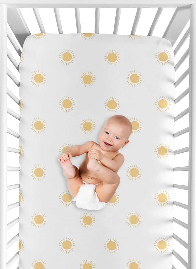Boho Sun White and Mustard Crib Sheet