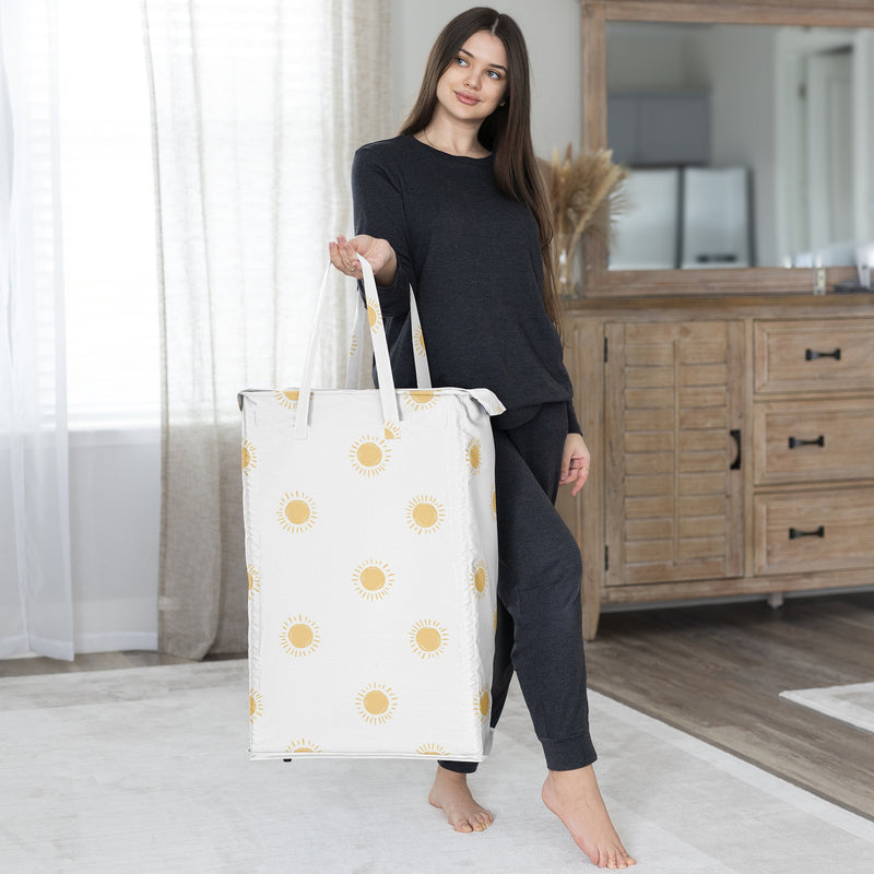 Boho Sun White and Mustard Collection Laundry Hamper with Handles