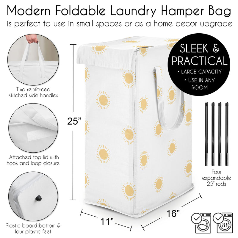 Boho Sun White and Mustard Collection Laundry Hamper with Handles