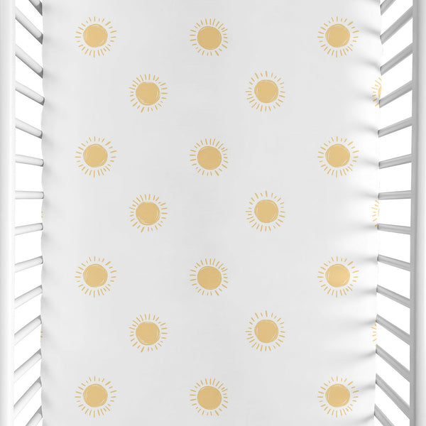 Boho Sun White and Mustard Yellow Collection Mini Crib Sheet