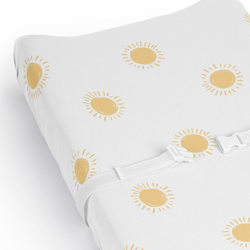Boho Sun White and Mustard Yellow Collection Changing Pad Cover Sheet